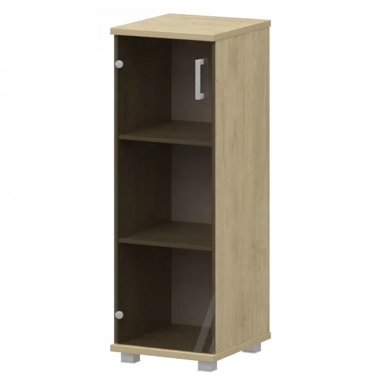 Стеллаж низкий узкий закрытый со стеклянным фасадом "НТ-440;НТ-601стл" Баттл Рок 400x445x1280 Аргентум