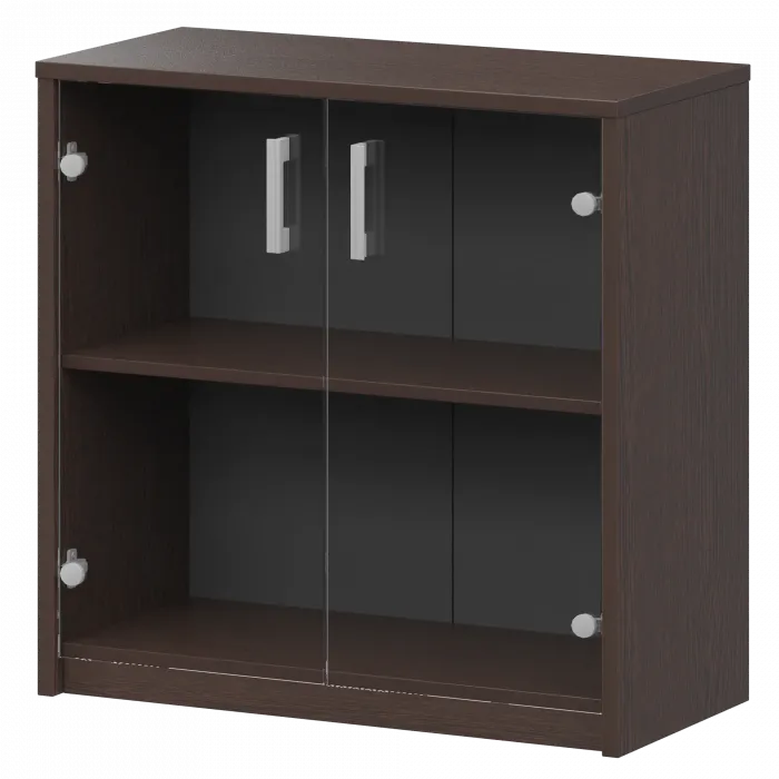 Стеллаж низкий с прозрачным стеклом А-302/А-стл302пр Дуб венге 770x365x850 Арго