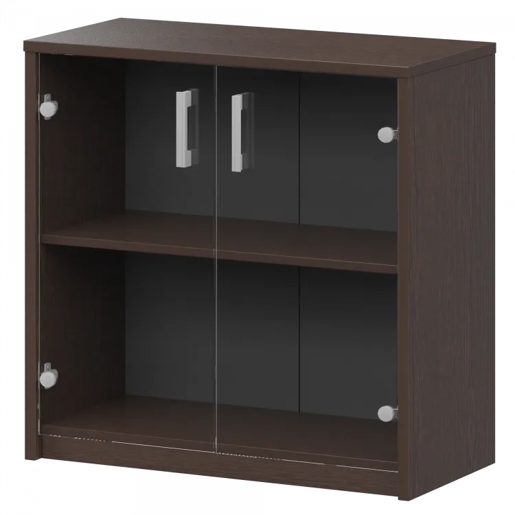 Стеллаж низкий с прозрачным стеклом А-302/А-стл302пр Дуб венге 770x365x850 Арго