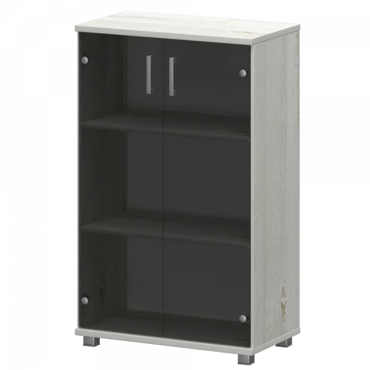 Стеллаж низкий закрытый с стеклянными фасадами "НТ-480;НТ-601.2стл" Сосна винтер 800x445x1280 Аргентум