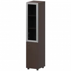 Стеллаж комбинированный узкий с стеклянным фасадом в алюминиевой раме правый К-932,К-936,К-940,КФ-936,КФ-939 Дуб венге 360x420x2000 Приоритет