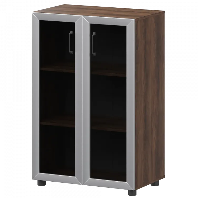 Стеллаж средний закрытый с стеклянными фасадами в алюминиевой раме К-933,К-945,КФ-945 Лагос 720x420x1215 Приоритет