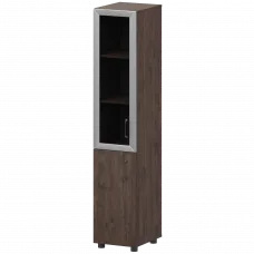 Стеллаж комбинированный узкий с стеклянным фасадом в алюминиевой раме левый К-932,К-936,К-939,КФ-936,КФ-939 Дуб апрель 360x420x2000 Приоритет