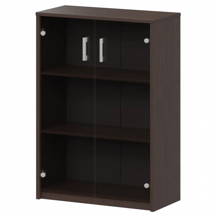 Стеллаж средний с тонированным стеклом А-304/А-стл304тон Дуб венге 770x365x1220 Арго