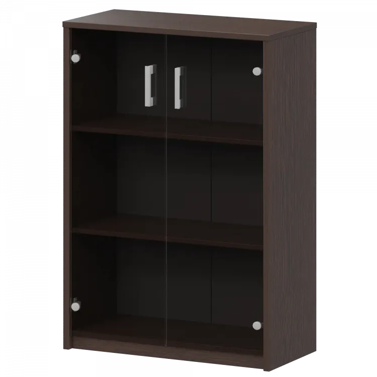 Стеллаж средний с тонированным стеклом А-304/А-стл304тон Дуб венге 770x365x1220 Арго