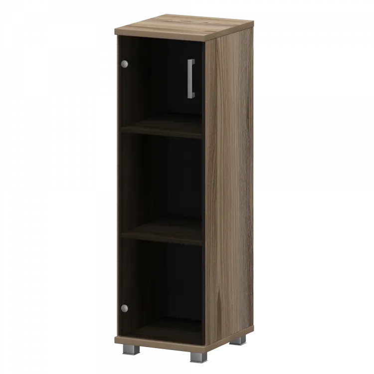 Стеллаж низкий узкий закрытый со стеклянным фасадом "НТ-440;НТ-601стл" Дуб сафари 400x445x1280 Аргентум