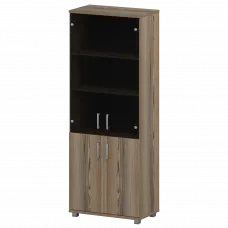 Стеллаж высокий закрытый с стеклянными фасадами "НТ-580;НТ-600.2;НТ-601.2стл" Дуб сафари 800x445x2050 Аргентум