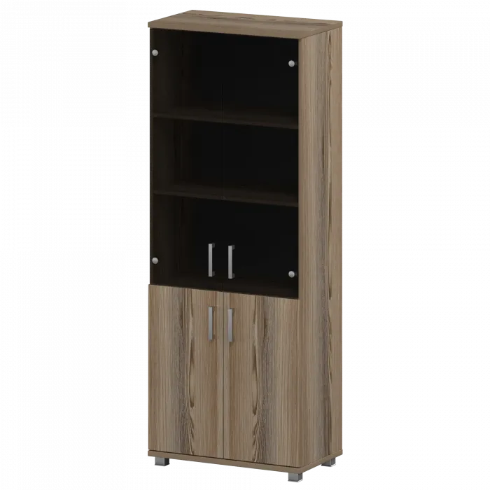 Стеллаж высокий закрытый с стеклянными фасадами "НТ-580;НТ-600.2;НТ-601.2стл" Дуб сафари 800x445x2050 Аргентум