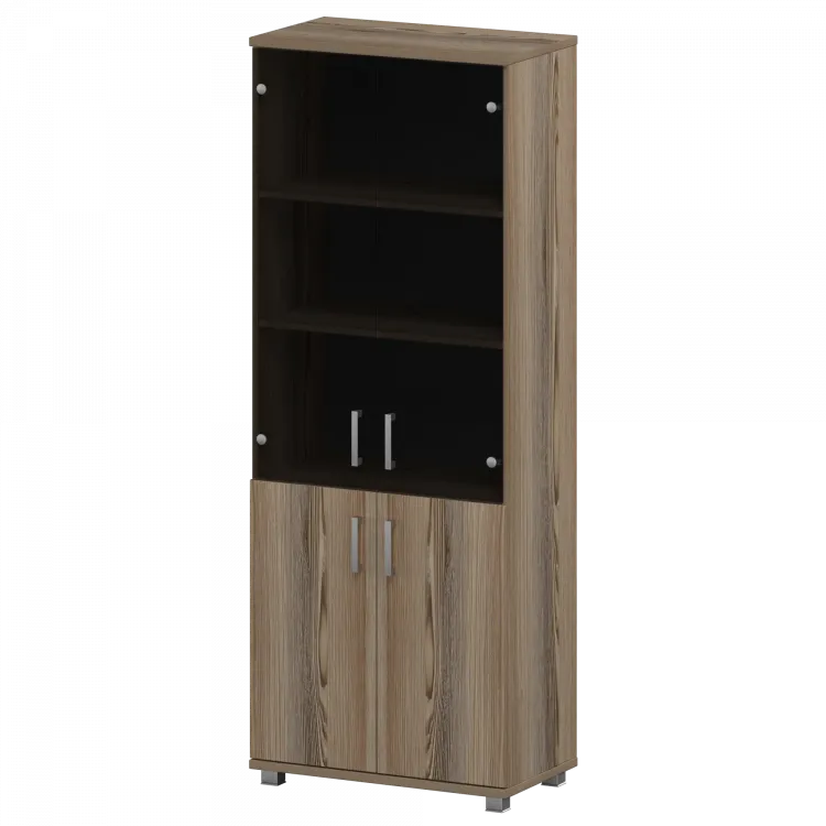 Стеллаж высокий закрытый с стеклянными фасадами "НТ-580;НТ-600.2;НТ-601.2стл" Дуб сафари 800x445x2050 Аргентум