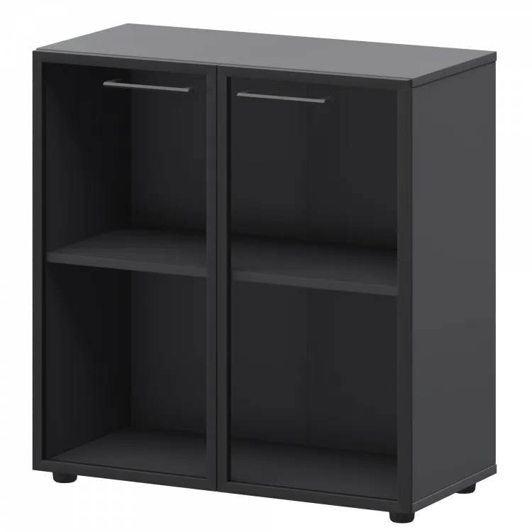 Шкаф низкий со стеклом в ал. рамке СМШ28RS Графит 792x380x811 Кортез