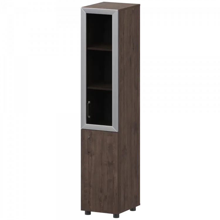 Стеллаж комбинированный узкий с стеклянным фасадом в алюминиевой раме правый К-932,К-936,К-940,КФ-936,КФ-939 Дуб апрель 360x420x2000 Приоритет