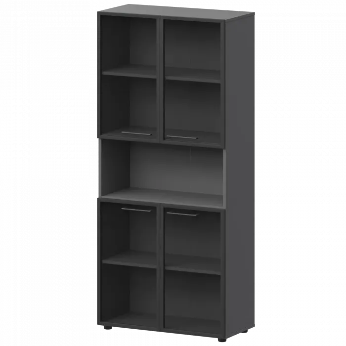 Шкаф высокий полузакрытый с стеклом в алюминиевой раме СМШ58.2.28RS(Ч) Графит 792x382x1990 Кортез