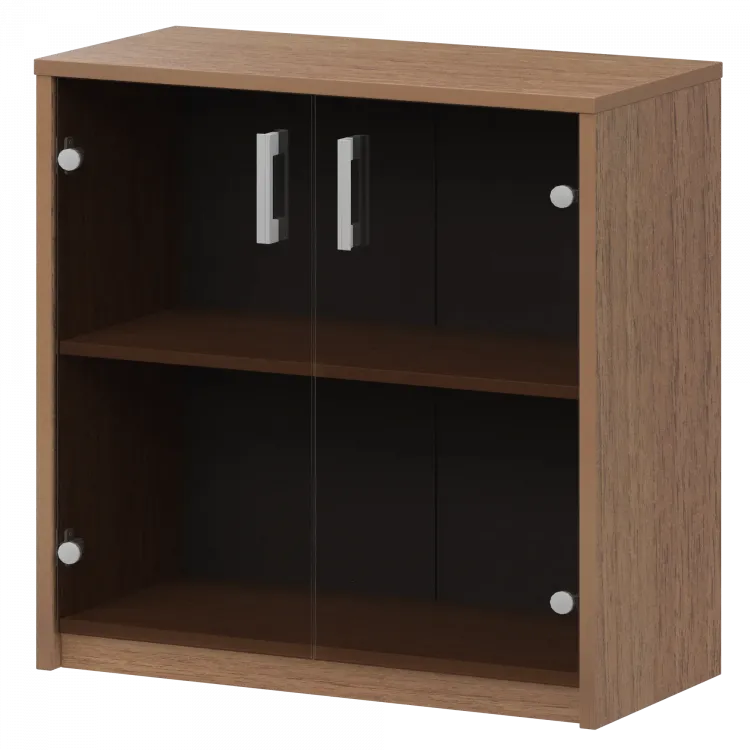 Стеллаж низкий с тонированным стеклом А-302/А-стл302тон Орех 770x365x850 Арго