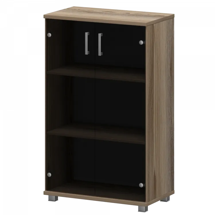 Стеллаж низкий закрытый со стеклянными фасадами "НТ-480;НТ-601.2стл" Дуб сафари 800x445x1280 Аргентум