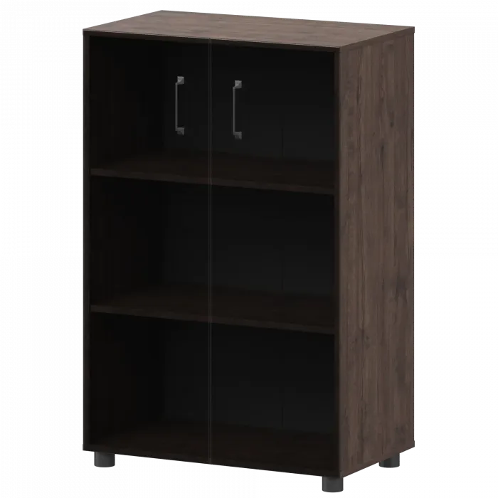 Стеллаж средний закрытый с стеклянными фасадами К-933,К-946,КФ-946 Дуб апрель 720x420x1215 Приоритет