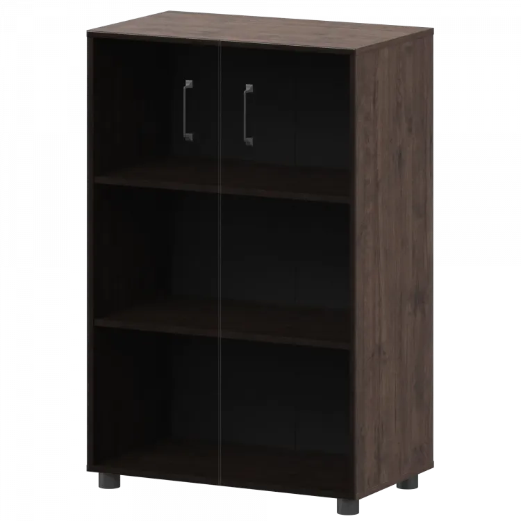 Стеллаж средний закрытый с стеклянными фасадами К-933,К-946,КФ-946 Дуб апрель 720x420x1215 Приоритет