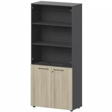 Шкаф высокий закрытый с стеклом СМШ58.28F.38S(Ч) Кронберг/Графит 792x380x1990 Кортез