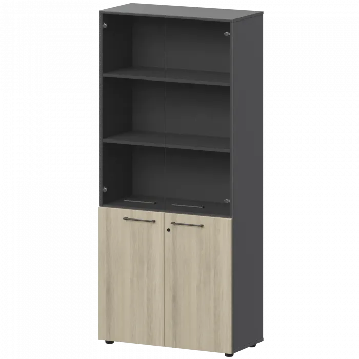 Шкаф высокий закрытый с стеклом СМШ58.28F.38S(Ч) Кронберг/Графит 792x380x1990 Кортез