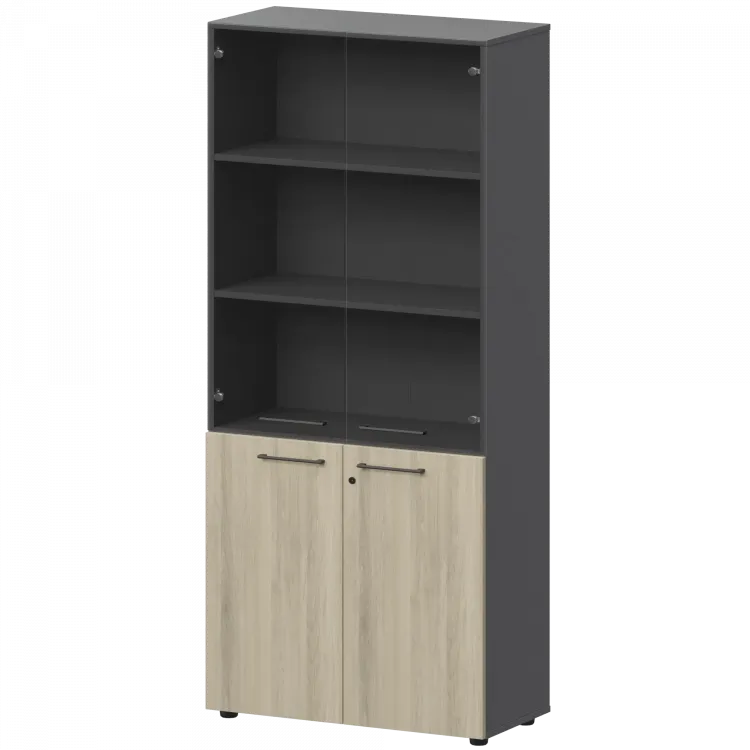 Шкаф высокий закрытый с стеклом СМШ58.28F.38S(Ч) Кронберг/Графит 792x380x1990 Кортез