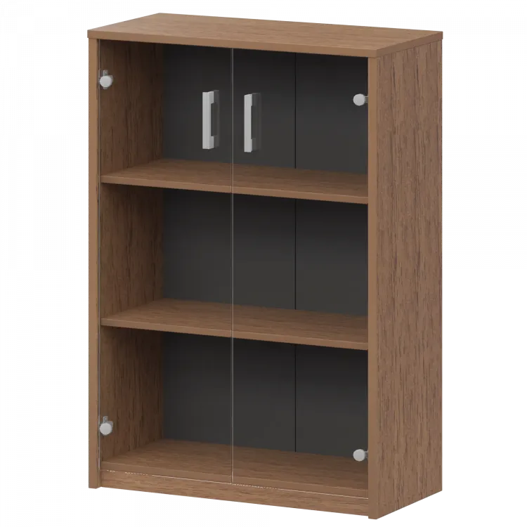 Стеллаж средний с прозрачным стеклом А-304/А-стл304пр Орех 770x365x1220 Арго