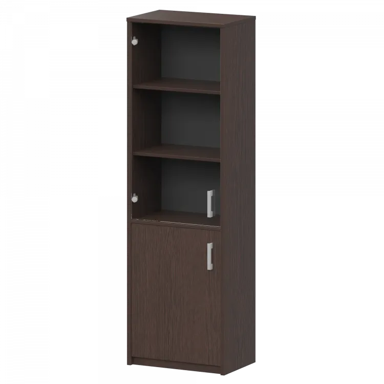 Шкаф комбинированный узкий с прозрачным стеклом А-321/А-стл321пр Дуб венге 560x365x2000 Арго