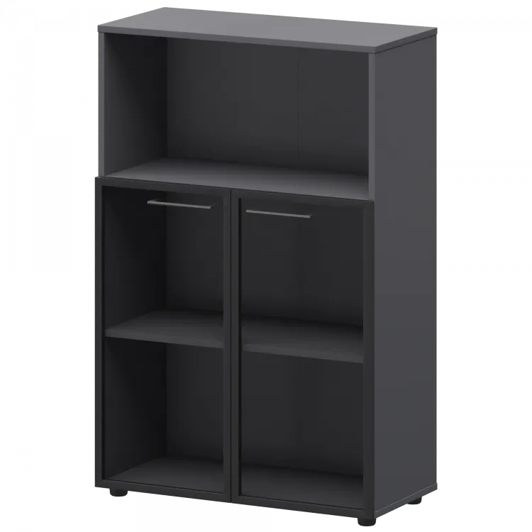 Шкаф средний с нишей со стеклом в ал. рамке СМШ38.28RS Графит 792x380x1190 Кортез