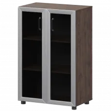 Стеллаж средний закрытый с стеклянными фасадами в алюминиевой раме К-933,К-945,КФ-945 Дуб апрель 720x420x1215 Приоритет