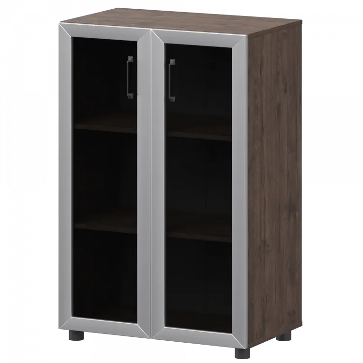 Стеллаж средний закрытый с стеклянными фасадами в алюминиевой раме К-933,К-945,КФ-945 Дуб апрель 720x420x1215 Приоритет