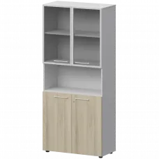 Шкаф высокий полузакрытый с стеклом в алюминиевой раме СМШ58.28F.28RS(Б) Кронберг/Белый 792x382x1990 Кортез