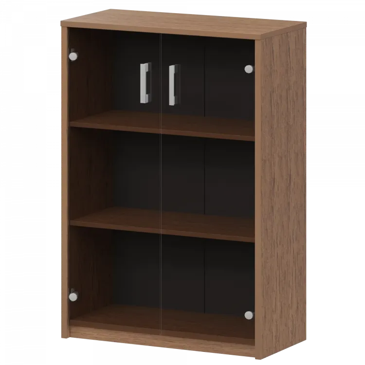 Стеллаж средний с тонированным стеклом А-304/А-стл304тон Орех 770x365x1220 Арго