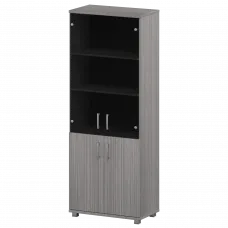 Стеллаж высокий закрытый с стеклянными фасадами "НТ-580;НТ-600.2;НТ-601.2стл" Лиственница 800x445x2050 Аргентум