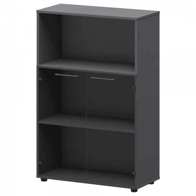 Шкаф средний с нишей со стеклом СМШ38.28S Графит 792x380x1190 Кортез