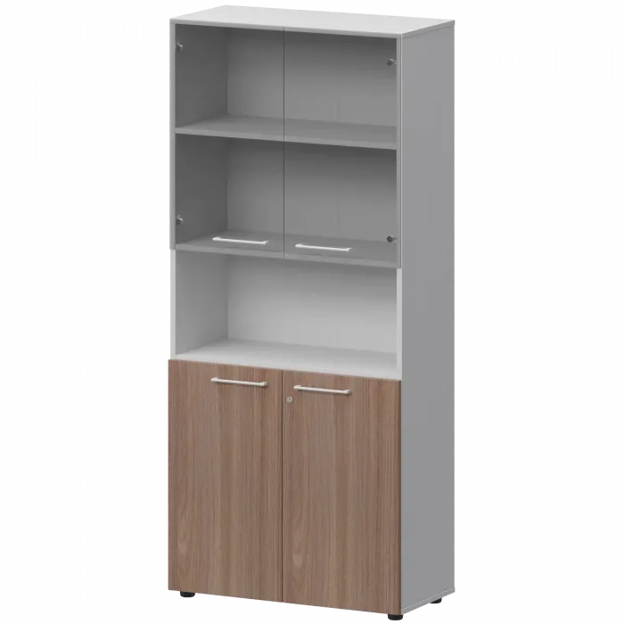 Шкаф высокий полузакрытый с стеклом СМШ58.28F.28S(Б) Темный шимо/Белый 792x380x1990 Кортез