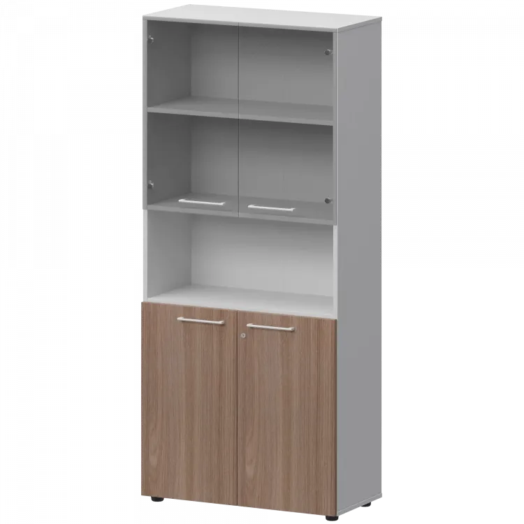 Шкаф высокий полузакрытый с стеклом СМШ58.28F.28S(Б) Темный шимо/Белый 792x380x1990 Кортез