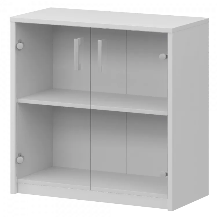 Стеллаж низкий с прозрачным стеклом А-302/А-стл302пр Белый 770x365x850 Арго