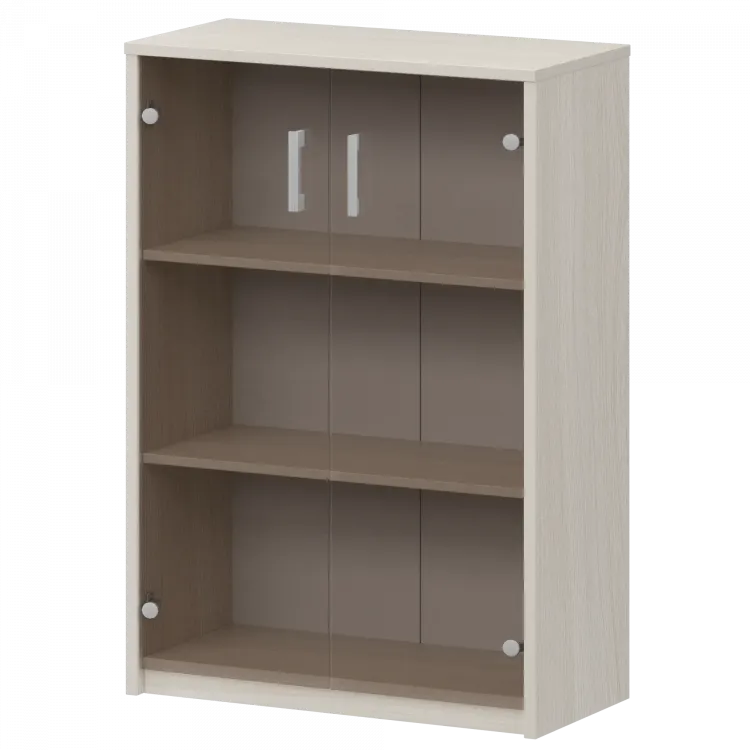 Стеллаж средний с тонированным стеклом А-304/А-стл304тон Ясень шимо 770x365x1220 Арго