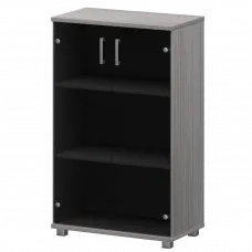 Стеллаж низкий закрытый со стеклянными фасадами "НТ-480;НТ-601.2стл" Лиственница 800x445x1280 Аргентум