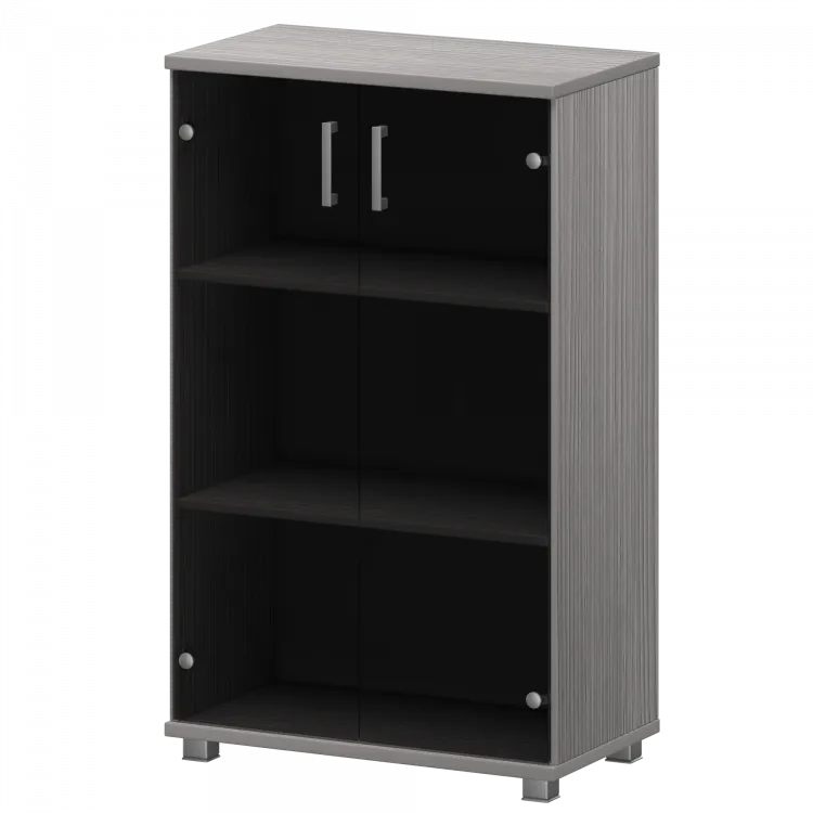 Стеллаж низкий закрытый со стеклянными фасадами "НТ-480;НТ-601.2стл" Лиственница 800x445x1280 Аргентум