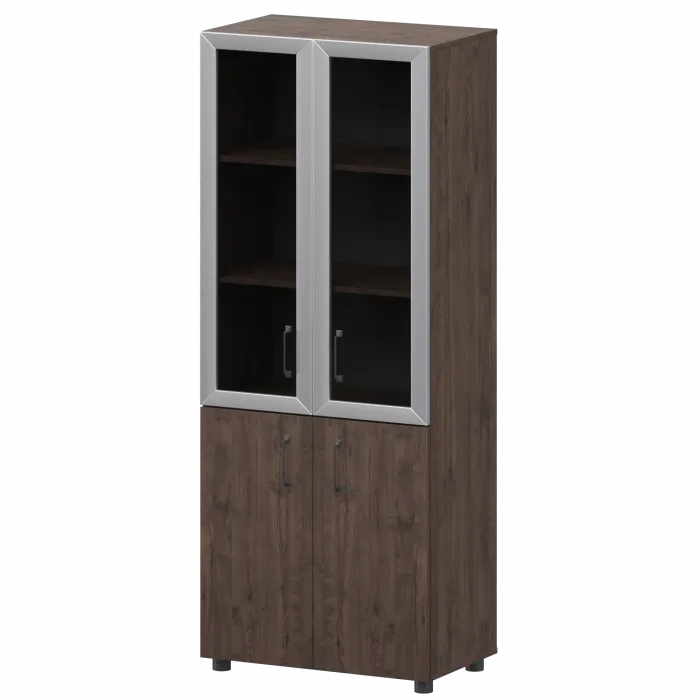 Стеллаж комбинированный с стеклянными фасадами в алюминиевой раме К-934,К-942,К-945,КФ-942,КФ-945 Дуб апрель 720x420x2000 Приоритет