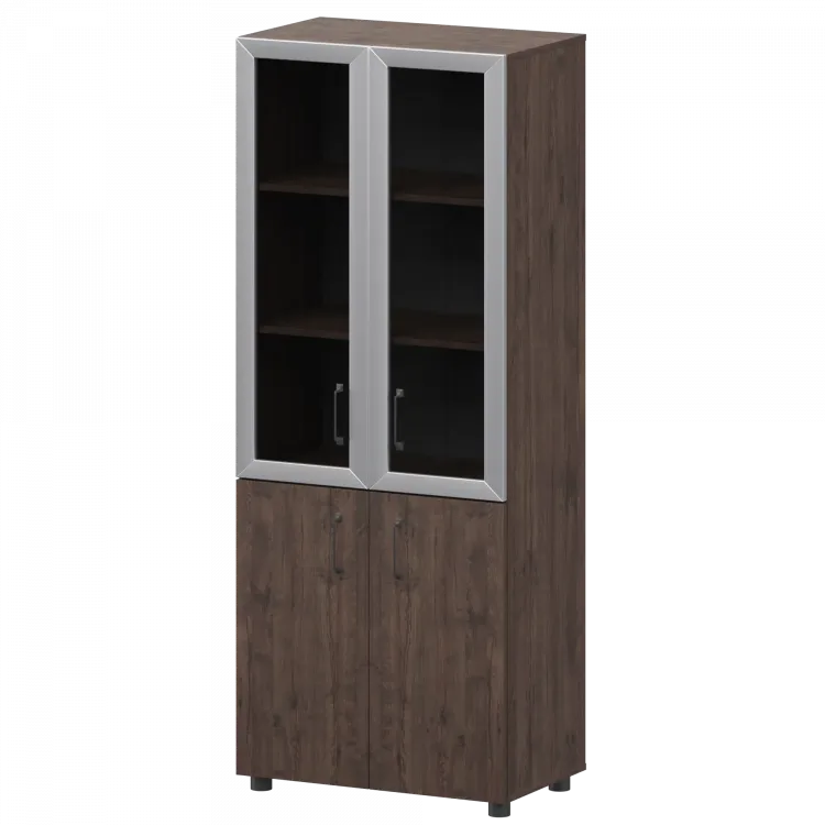 Стеллаж комбинированный с стеклянными фасадами в алюминиевой раме К-934,К-942,К-945,КФ-942,КФ-945 Дуб апрель 720x420x2000 Приоритет