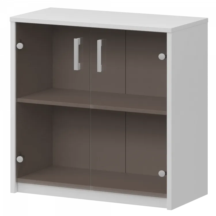 Стеллаж низкий с тонированным стеклом А-302/А-стл302тон Белый 770x365x850 Арго