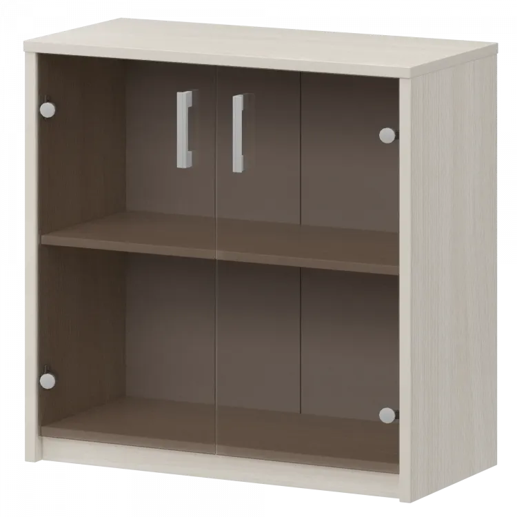 Стеллаж низкий с тонированным стеклом А-302/А-стл302тон Ясень шимо 770x365x850 Арго