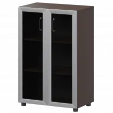 Стеллаж средний закрытый со стеклянными фасадами в алюминиевой раме К-933,К-945,КФ-945 Дуб венге 720x420x1215 Приоритет