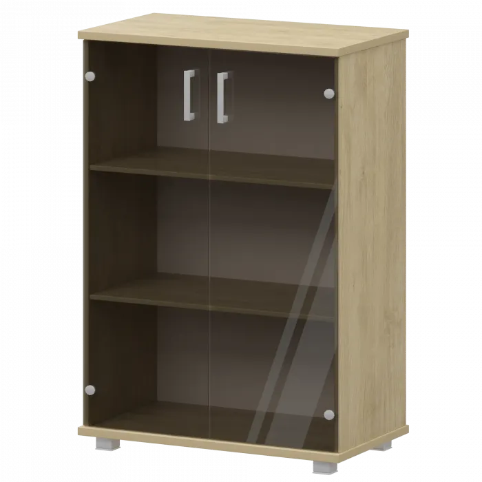 Стеллаж низкий закрытый со стеклянными фасадами "НТ-480;НТ-601.2стл" Баттл Рок 800x445x1280 Аргентум