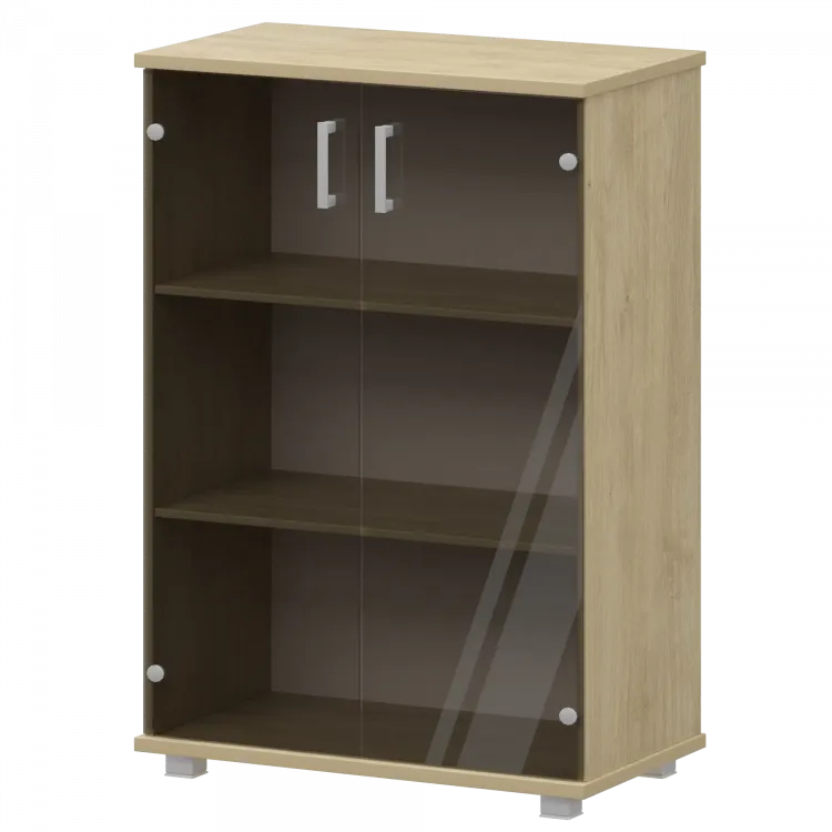 Стеллаж низкий закрытый со стеклянными фасадами "НТ-480;НТ-601.2стл" Баттл Рок 800x445x1280 Аргентум