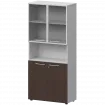 Шкаф высокий полузакрытый с стеклом в алюминиевой раме СМШ58.28F.28RS(Б) Дуб венге/Белый 792x382x1990 Кортез