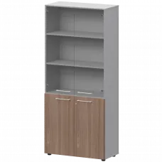 Шкаф высокий закрытый с стеклом СМШ58.28F.38S(Б) Темный шимо/Белый 792x380x1990 Кортез