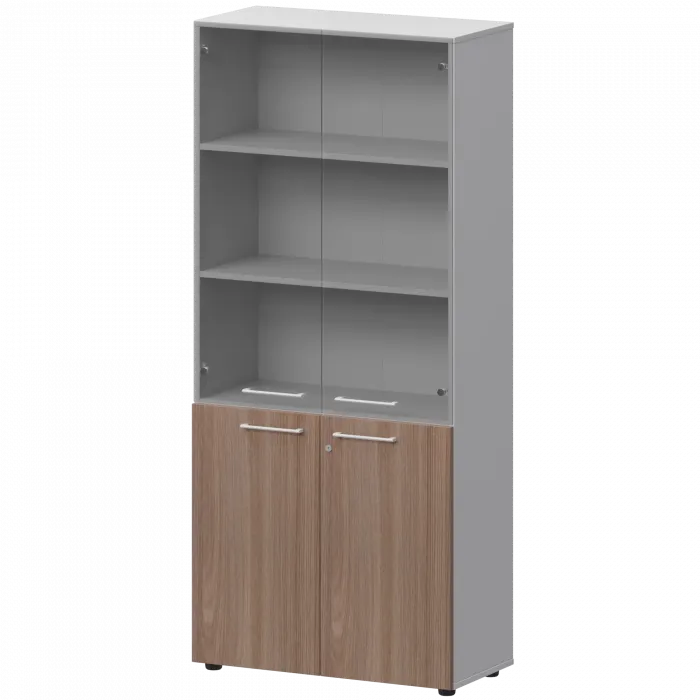 Шкаф высокий закрытый с стеклом СМШ58.28F.38S(Б) Темный шимо/Белый 792x380x1990 Кортез