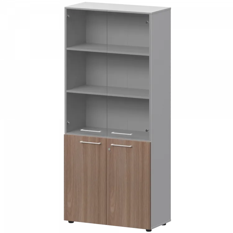 Шкаф высокий закрытый с стеклом СМШ58.28F.38S(Б) Темный шимо/Белый 792x380x1990 Кортез