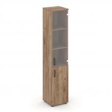 Style Project Шкаф высокий узкий SN.STU.E-102(R) Дуб Табак/Прозрачный/Черный Ручки 400*400*1982